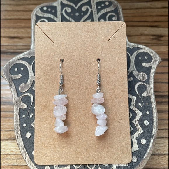 rose quartz crystal dangle earrings! - Picture 2 of 3